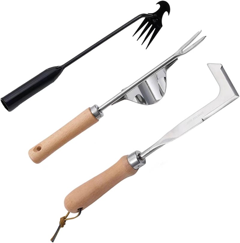 Theuzi 3 Pack Weed Puller Tool, Manual Hand Weeder Paver, Crack Weeder, Stainless Steel Crevice Weeding Digger Tool, Paving Brick Moss Removal, L-Shape Gardening Crack Sickle for, Lawn Edger and Driveway - Image 1